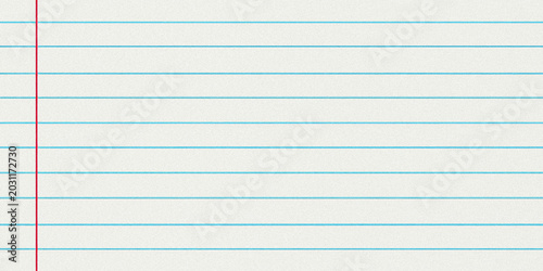 Billede på lærred Blank lined notebook paper with red vertical margin line on white background min