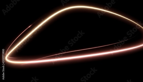 A glowing yellow and red light trail forms a triangular shape against a dark background with a sense of motion and energy