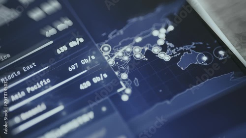 Data visualization dashboard displaying global network performance metrics