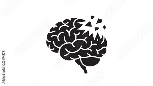 Black silhouette of a brain with a broken piece