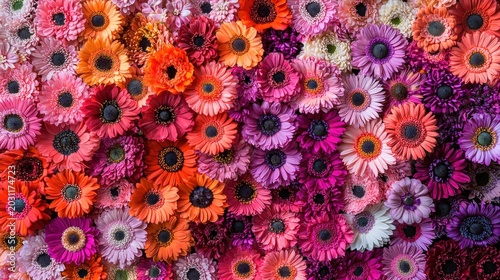 Vibrant gerbera daisies in hues of orange, pink, purple