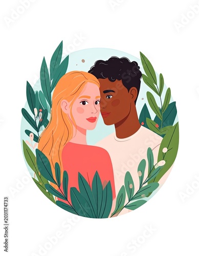 Diverse Couple Embracing Nature Together.