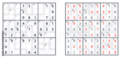 Fotografía Sudoku Hurd Killer puzzles with completed and partially filled grids