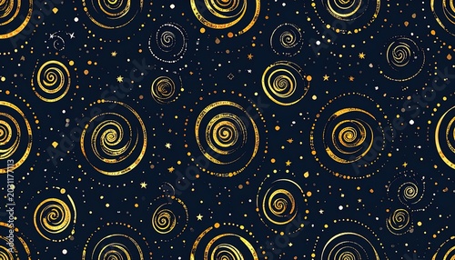 Golden Spiral Galaxy Starry Night Sky.