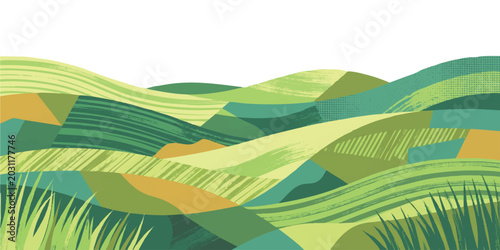 Canvastavla Textured green rolling hills countryside landscape in abstract style