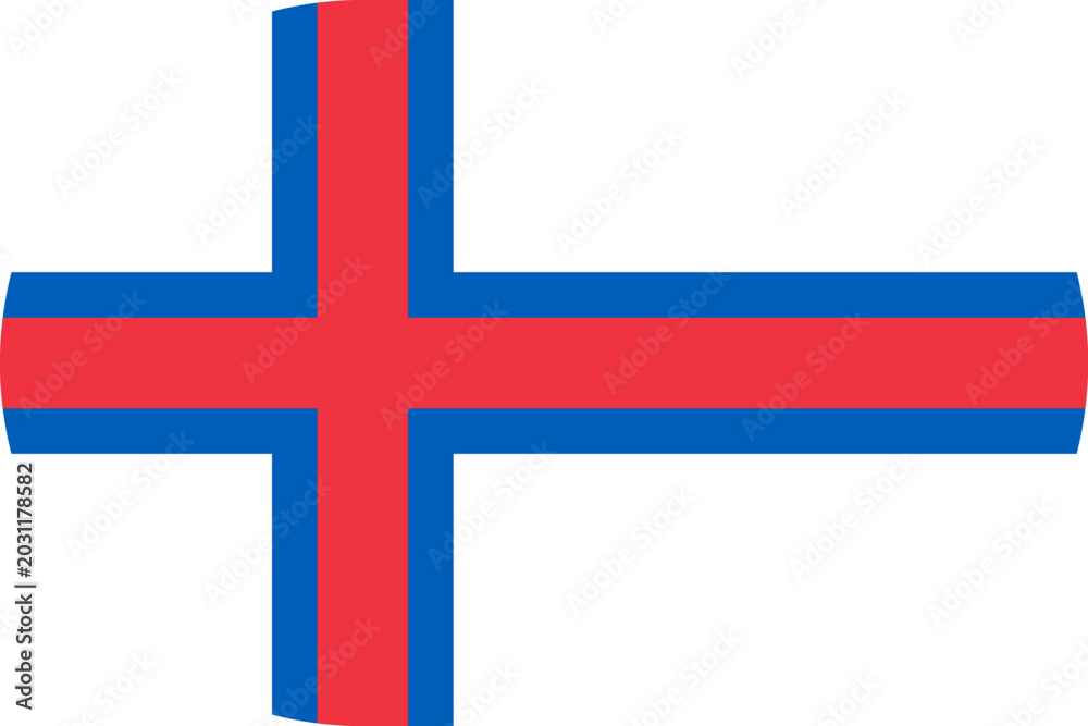 Obraz premium Faroe Islands flag. Autonomous Danish territory, North Atlantic archipelago. Rugged cliffs, green pastures, puffins.. Vector flag in flat oval design