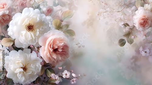 Elegant Soft Floral Roses Background with Romantic Pastel Blossoms