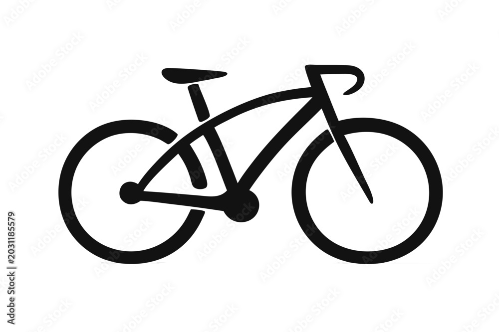 Fototapeta premium Minimal black bicycle icon with simple modern silhouette, cycling transport and eco friendly mobility concept vector illustration isolated on transparent background