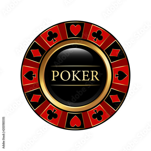 Bild auf Leinwand Round poker chip with the word poker and the image of playing card suits, casino game, casino token