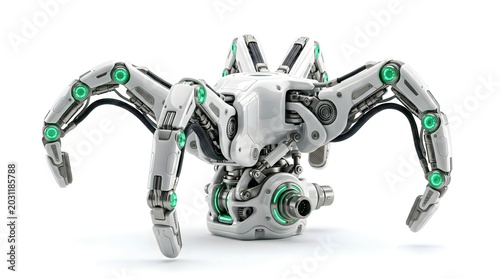White Robotic Spider Construct with Luminous Green LED Joints