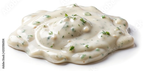 Fresh whipped cream swirl with green garnish on white plate minimalist dessert styling