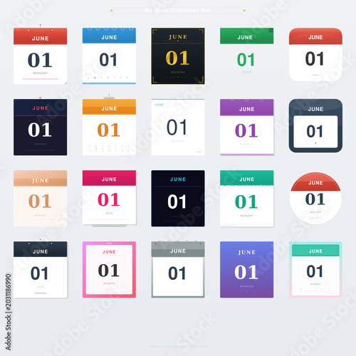 June 1st calendar designs set with calendar collection template illustration organization