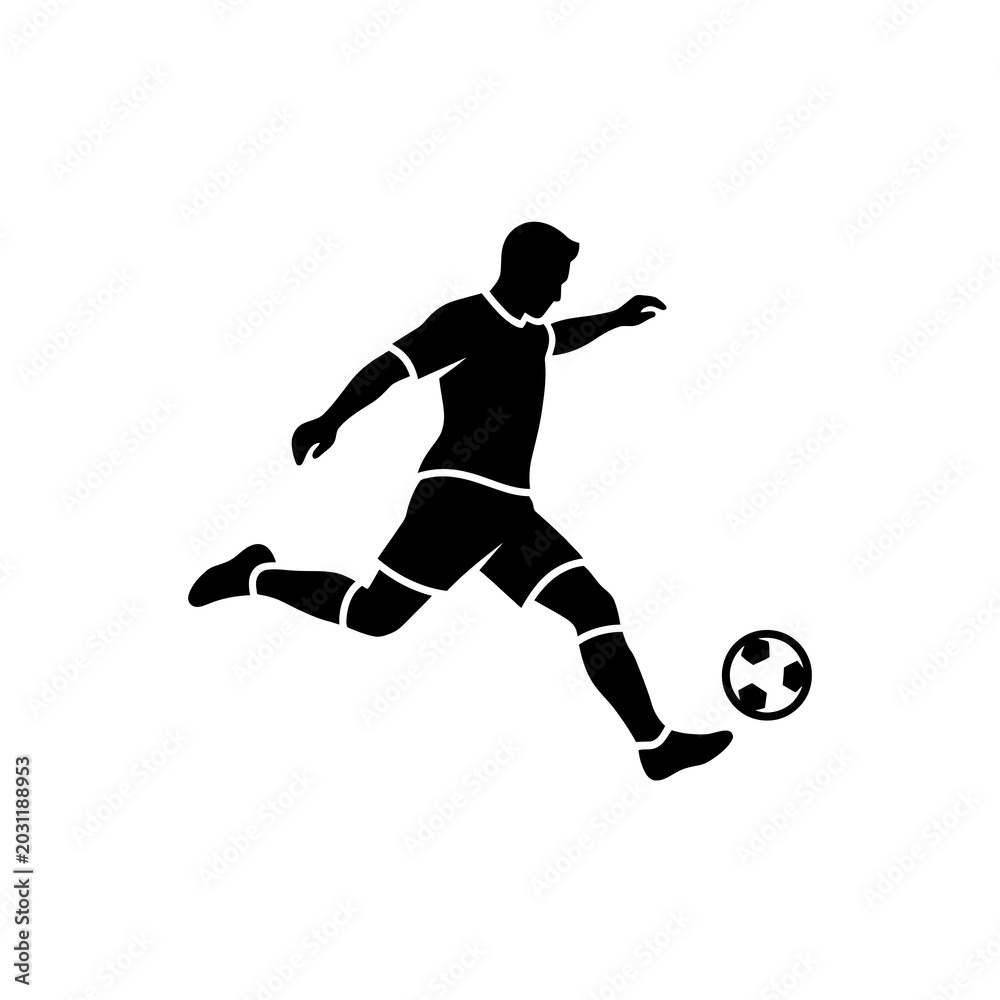 Fototapeta premium Soccer player kicking ball in dynamic action pose on background.