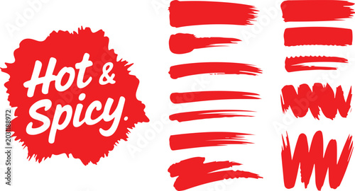 Red chili pepper with hot and spicy text and abstract flames