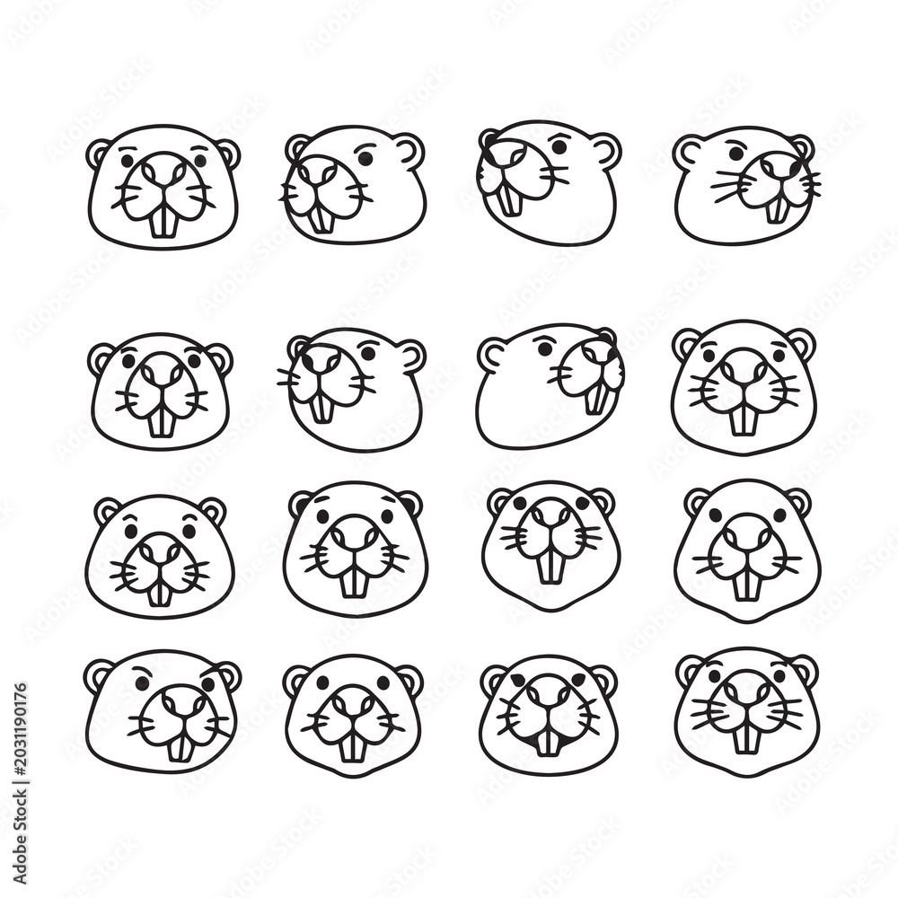 Obraz premium Whimsical Groundhog Faces in a Grid with Subtle Expression Changes and Outline Style