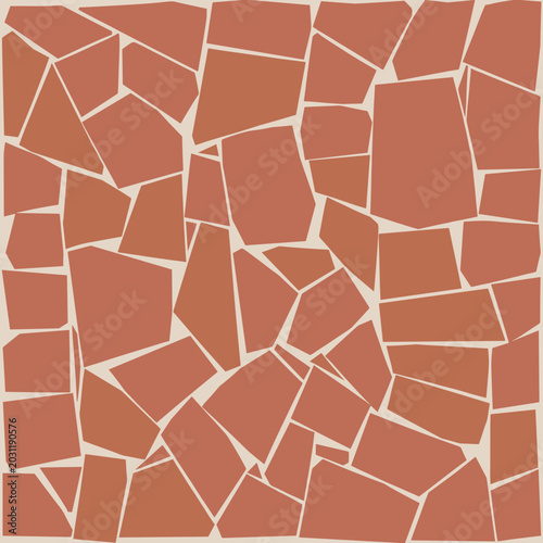 Abstract mosaic pattern with irregular terracotta colored shapes