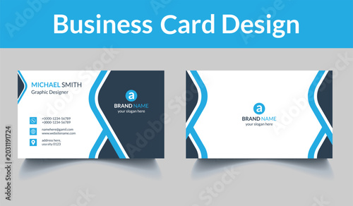 Two business cards with blue wave and contact details