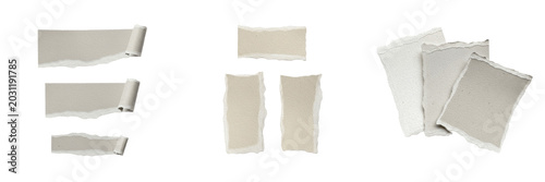 Tableau sur toile Set of Torn White Paper Strips and Notebook Scraps, Isolated on Transparent Back