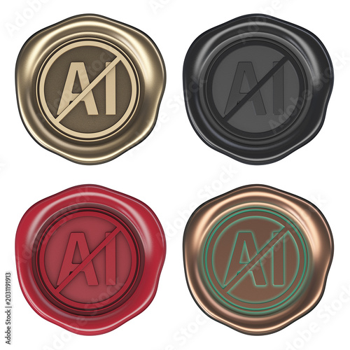 Billede på lærred Wax seal NO AI, No-AI icon. 3D Render in various colors.