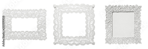 Set of Ornate White Square Lace Frames Decorative Border Filigree Mandala PNG Oil Paint
