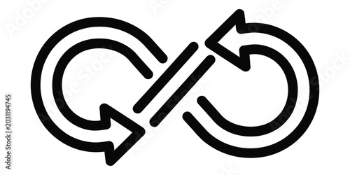 Photos Black infinity symbol icon with circular arrows representing continuous loop Vec