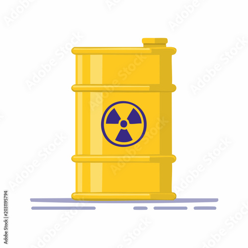 Yellow Radioactive Waste Barrel with Radiation Symbol
