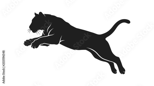 Canvas Print panther silhouette in mid leap on white background