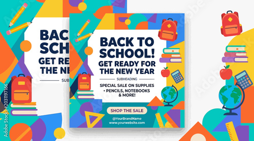 Quadro su tela Back to school colorful poster.