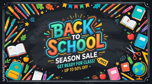 Fotografie Colorful Back to School Sale Advertisement.
