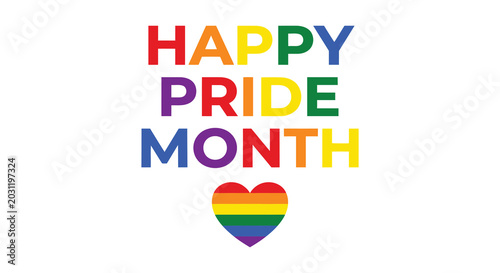 Obraz na płótnie happy pride month text with rainbow heart on white background
