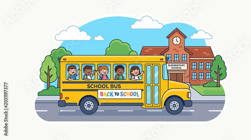 Photos Yellow School Bus with Children Inside.