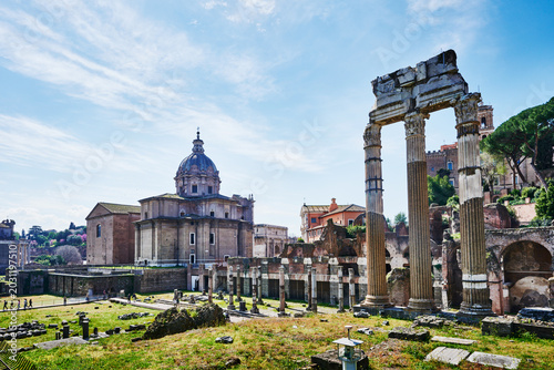 Roman Forum ruins in Rome, Italy, which served as the social, political, and economic hub of the Roman Empire, Europe