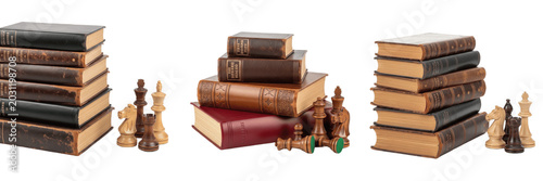 Obraz na płótnie Set and collection of old vintage leather bound books stack antique library hist