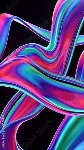 Vibrant intertwining neon ribbons in dynamic flow with futuristic movement