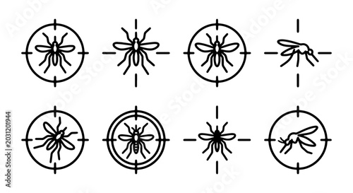 Tableau sur toile Mosquito Target Icons, Insect Pest Control Vector Set, Bug Eradication Symbols