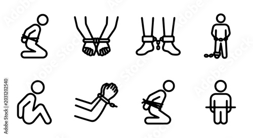 Bild auf Leinwand Handcuffs and Restraint Icons, Human Figure Captivity Symbols, Criminal Justice