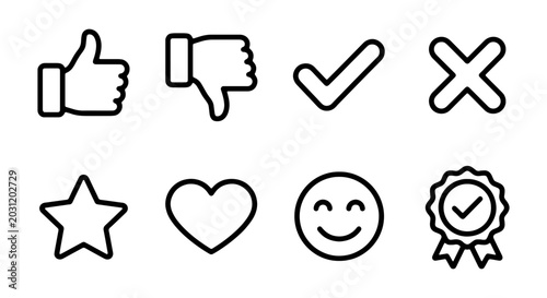 фотографія Icon Set: Thumbs Up, Down, Check, Cross, Star, Heart, Smiley, Badge