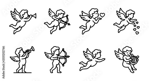 Cherub Icons Set, Cupid Vector Graphics, Angel Illustrations, Love Symbols