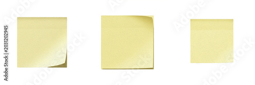 Set of Blank Square Yellow Sticky Note Memo Paper, Isolated on Transparent Background
