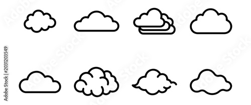 Photos Cloud Icons Set, Weather Symbols, Cumulus Cloud Graphics, Sky Elements, Vector A