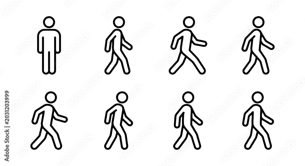 Φωτογραφία Walking Man Icons Set, Human Figure Animation Sequence, Simple Silhouette Figure
