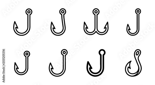 Konstfotografi Fishing Hooks Vector Set, Angling Gear Icons, Fishing Equipment Collection