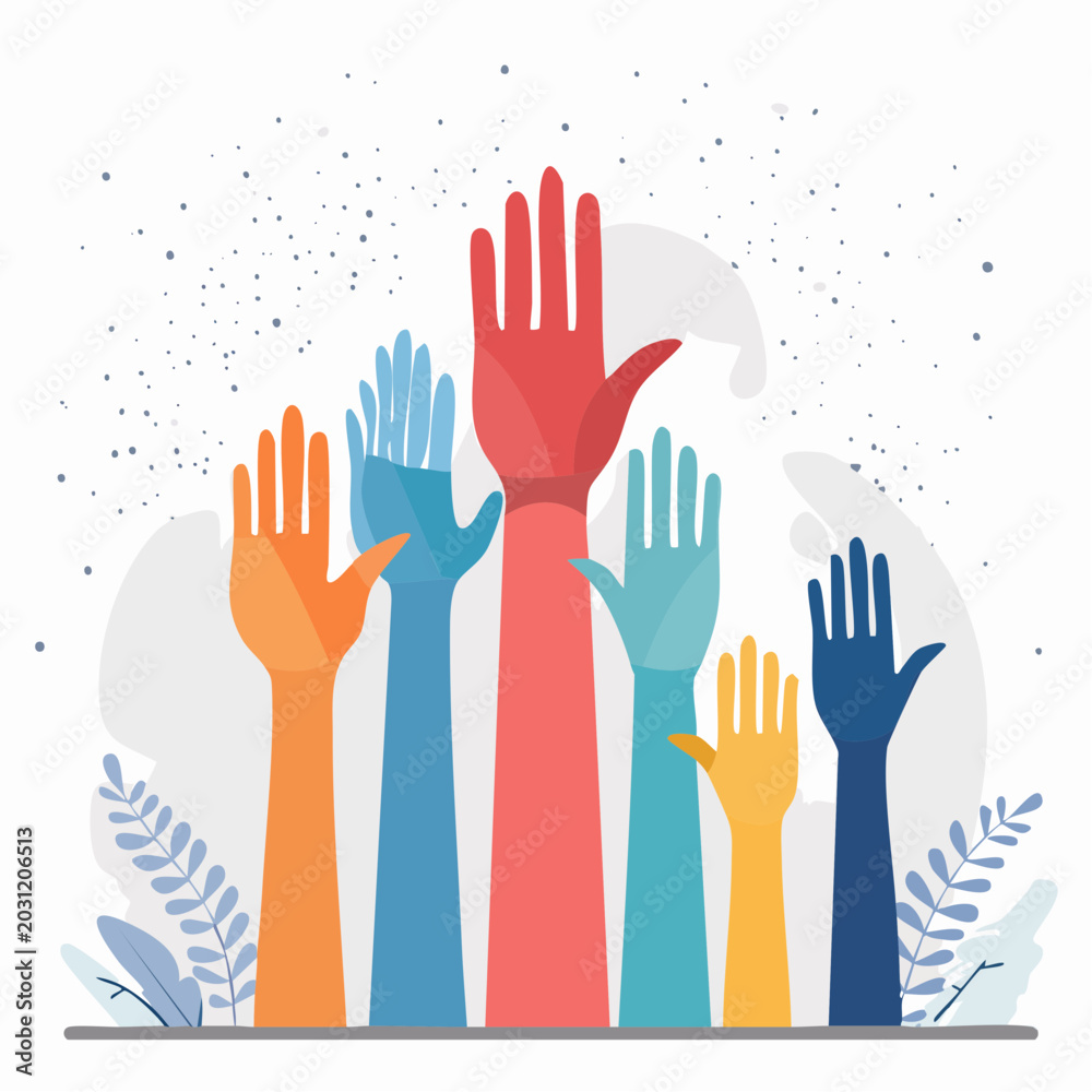 Fototapeta premium Diverse Hands Raised in Unity and Participation