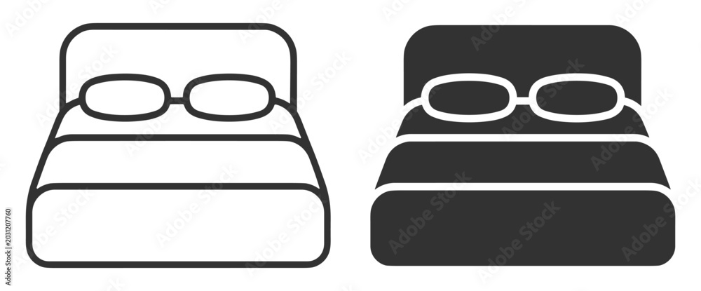 Foto double bed icon set with pillows simple line and solid style vector illustration