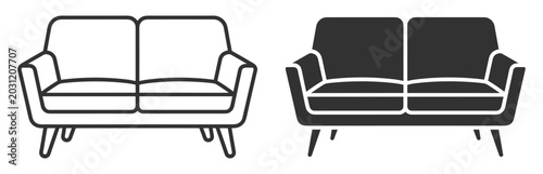Fotografie two modern sofa icons outline and solid style furniture illustration on transpar