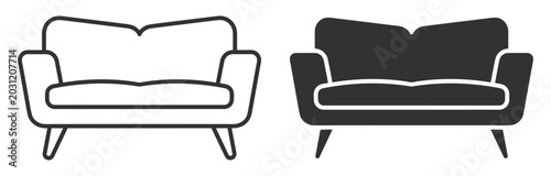 Schilderij op canvas Two sofa icons, line and solid styles, furniture symbols for interior and living