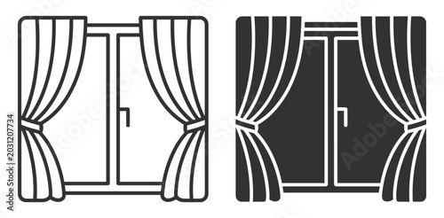 Quadro su tela window with curtains line icon and solid icon vector illustration
