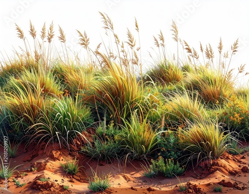 Grassy dune landscape with warm sunlight illuminating golden stalks