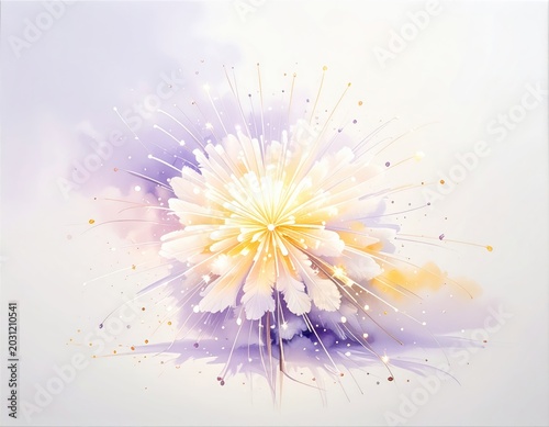 Ethereal explosion of delicate petals and glowing lights in soft pastel hues