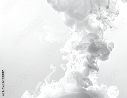 White smoke swirls and billows in clear water, abstract, ethereal